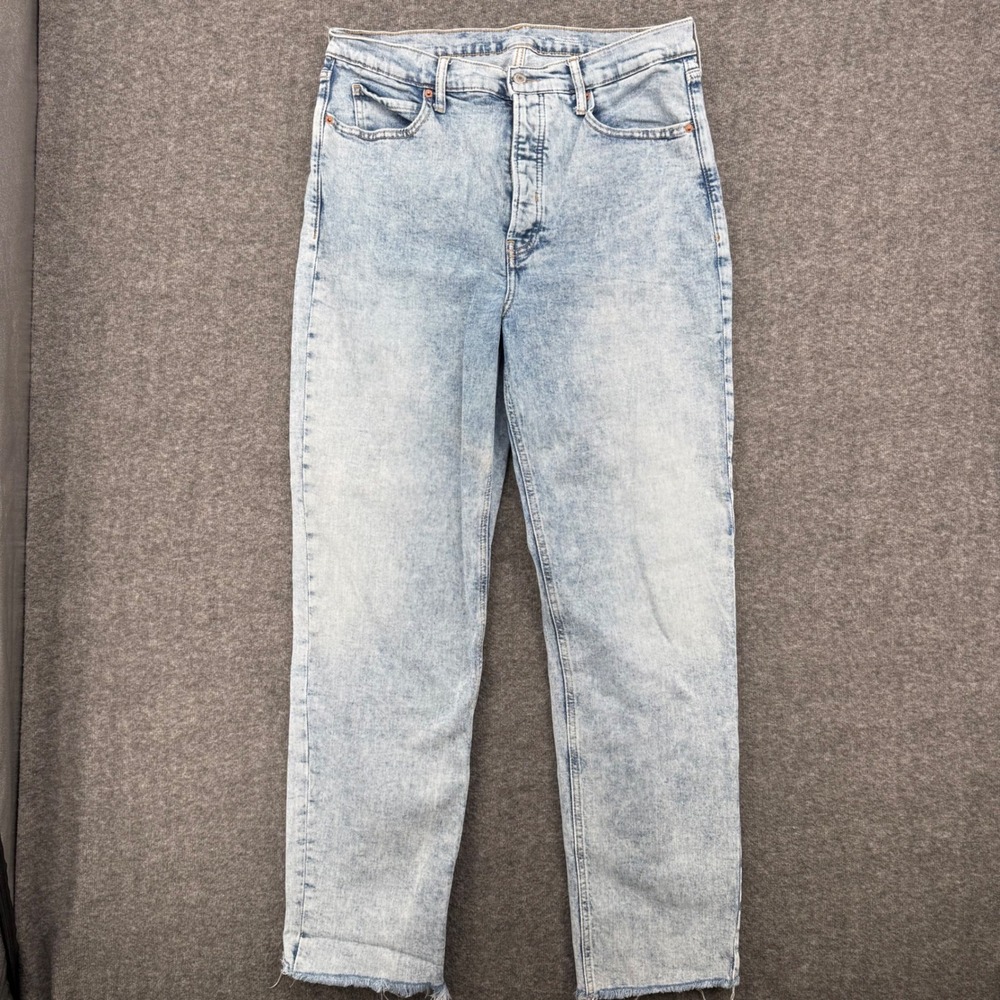 Old Navy Sky-Hi Straight Light Acid Wash High Rise Raw Hem Jeans Womens 14 Tall